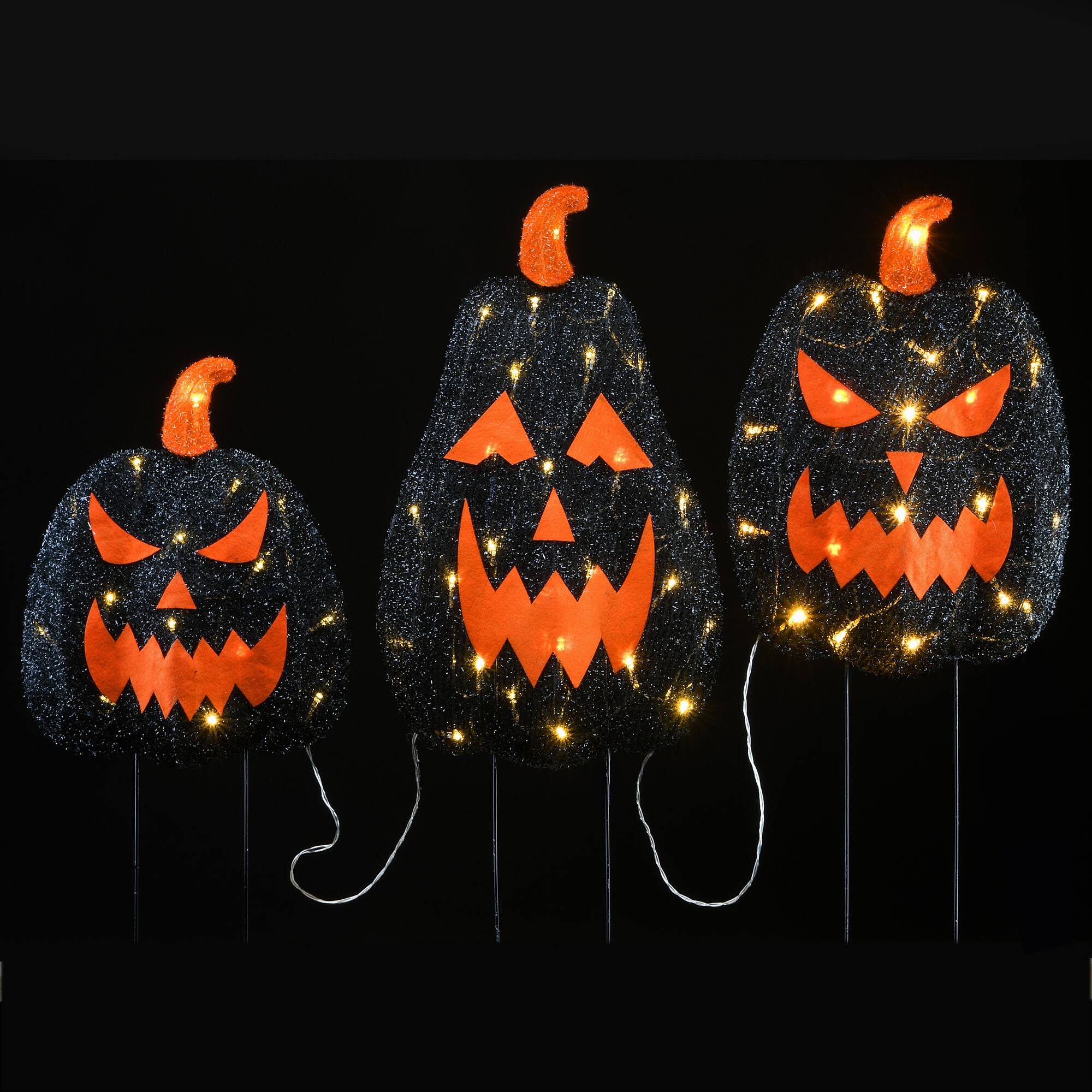 35" Black LED Jack-O-Lantern Halloween Garden Stakes